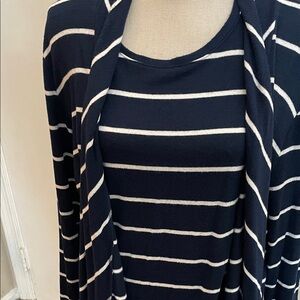 Navy and White Striped Cardigan and ss top size 1!